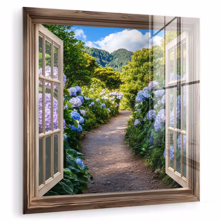 Doorkijk - Hortensia - Pad - Natuur plexiglas 5mm klein -zzzproduct_nieuw