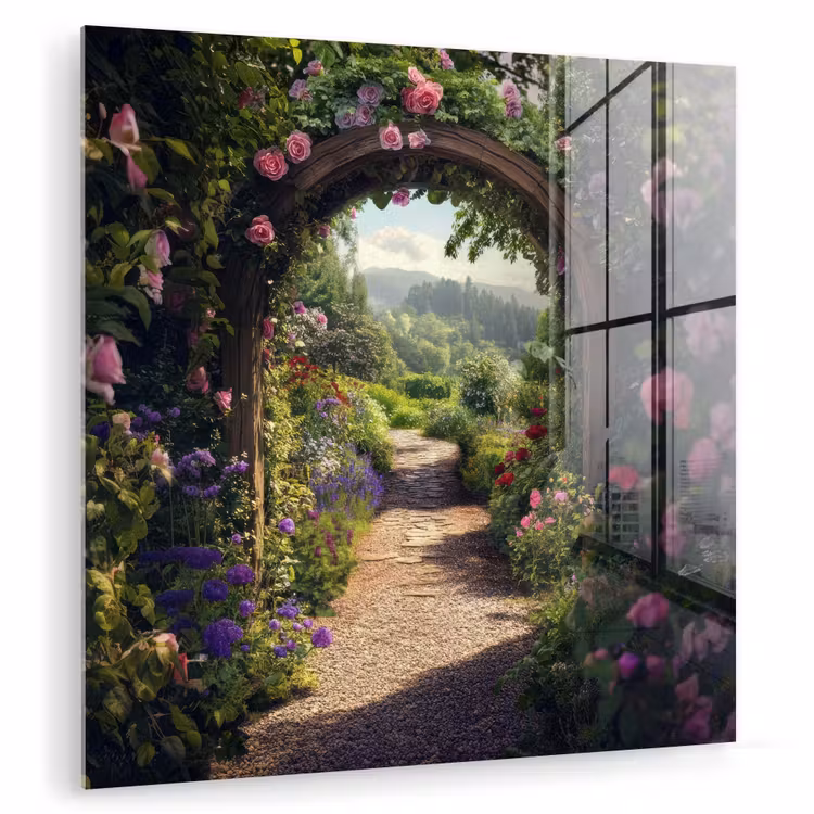 Doorkijk - Landschap - Bloemen - Rozenboog - Natuur plexiglas 5mm klein -zzzproduct_nieuw