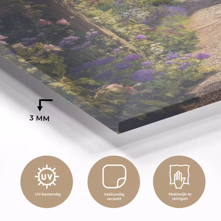 Doorkijk - Landschap - Bloemen - Rozenboog - Natuur plexiglas 5mm klein -sfeer2