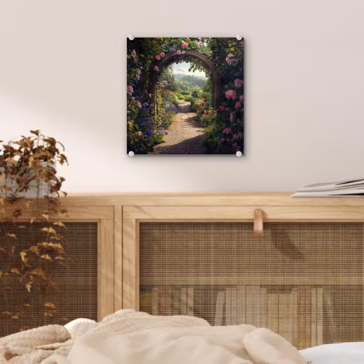 Doorkijk - Landschap - Bloemen - Rozenboog - Natuur plexiglas 5mm klein -sfeer4
