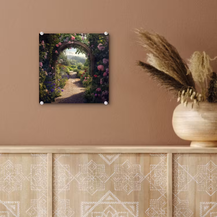 Doorkijk - Landschap - Bloemen - Rozenboog - Natuur plexiglas 5mm klein -sfeer5