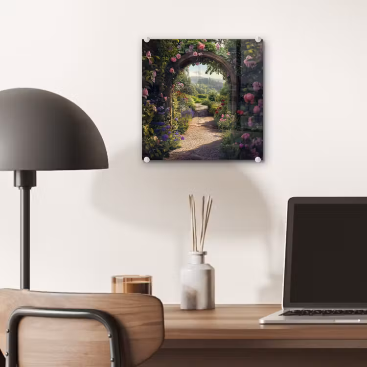 Doorkijk - Landschap - Bloemen - Rozenboog - Natuur plexiglas 5mm klein -sfeer6