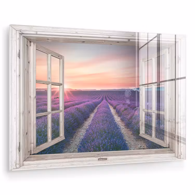 Doorkijk - Lavendel - Bloemen - Hout - Zonsondergang - Paars plexiglas 5mm klein -zzzproduct_nieuw