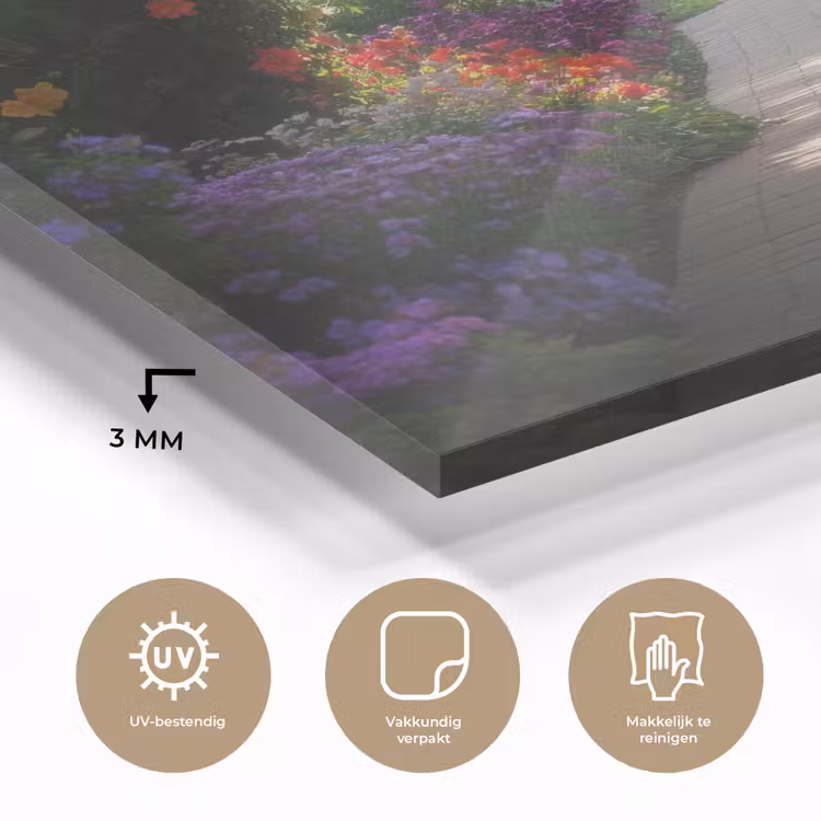 Doorkijk - Pad - Bloemen - Struik - Kleurrijk plexiglas 5mm klein -sfeer2