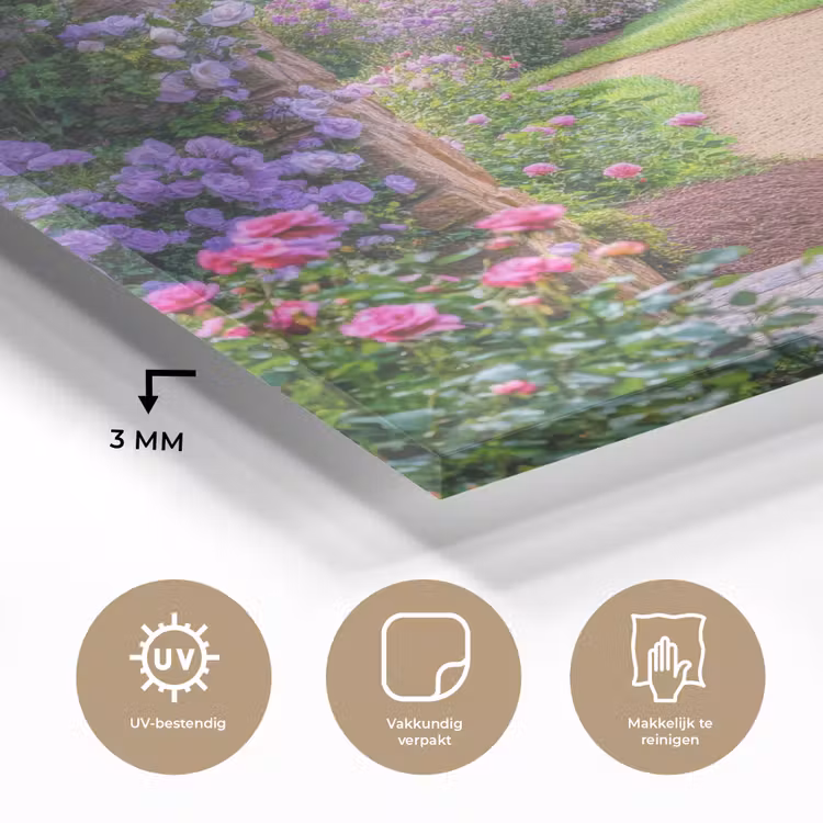 Doorkijk - Poort - Bloemen - Tuin plexiglas 5mm klein -sfeer2