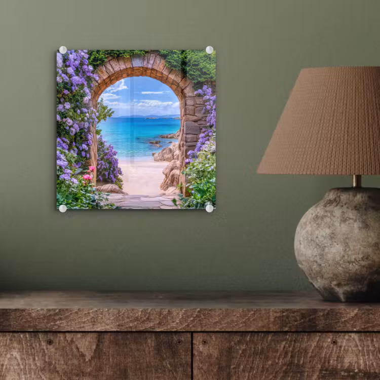 Doorkijk - Poort - Zee - Strand - Rotsen plexiglas 5mm klein -sfeer3