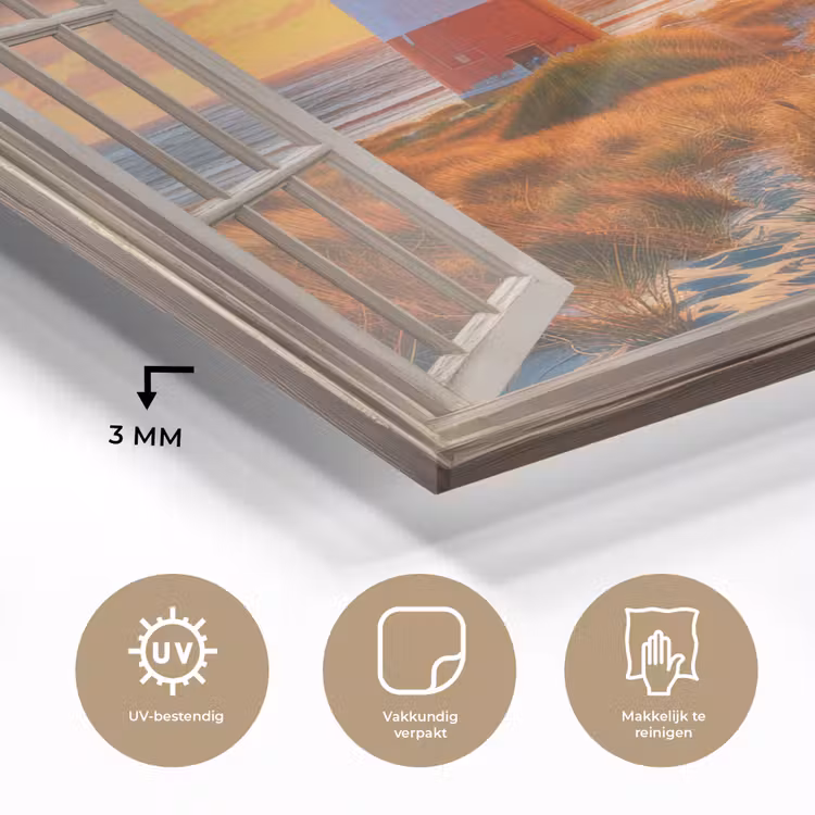 Doorkijk - Raam - Vuurtoren - Zonsondergang - Strand plexiglas 5mm klein -sfeer2