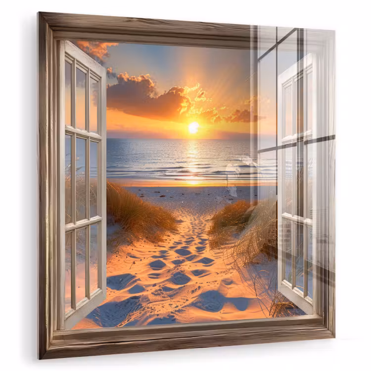 Doorkijk - Strand - Duinen - Zonsondergang plexiglas 5mm klein -zzzproduct_nieuw