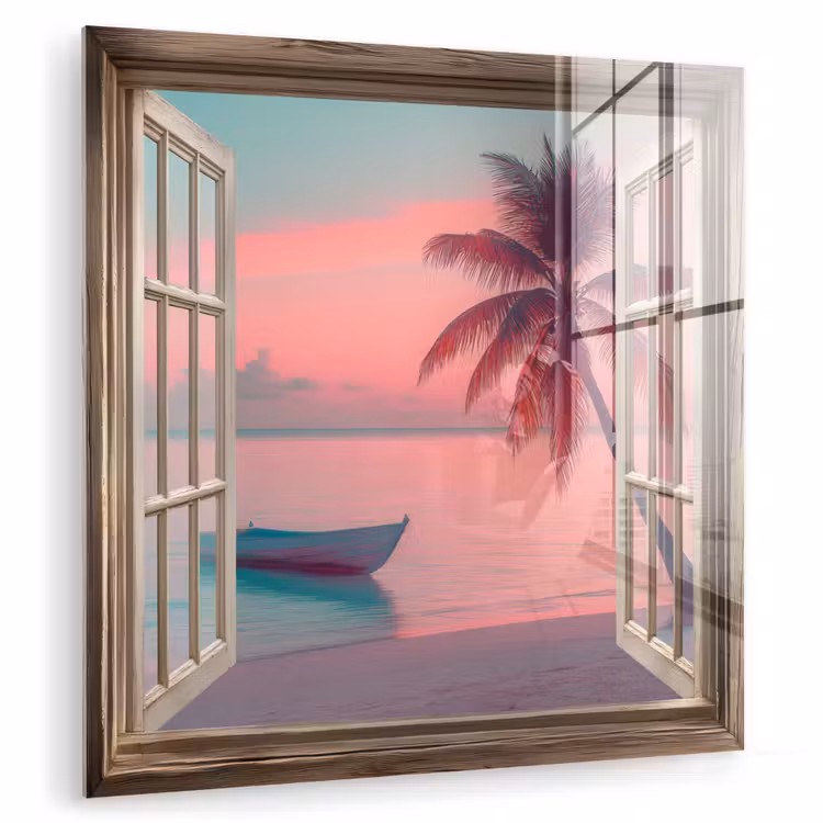 Doorkijk - Strand - Palmboom - Tropisch plexiglas 5mm klein -zzzproduct_nieuw