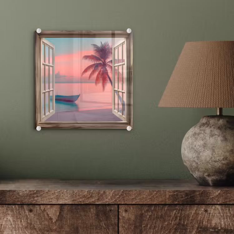 Doorkijk - Strand - Palmboom - Tropisch plexiglas 5mm klein -sfeer3