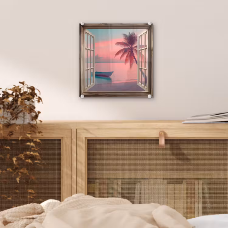 Doorkijk - Strand - Palmboom - Tropisch plexiglas 5mm klein -sfeer4