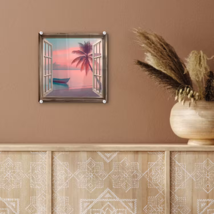 Doorkijk - Strand - Palmboom - Tropisch plexiglas 5mm klein -sfeer5