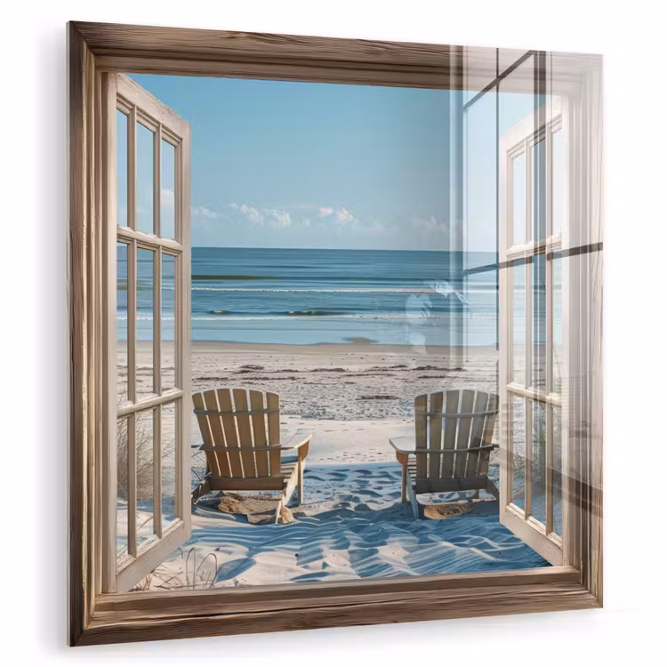 Doorkijk - Strandstoelen - Duinen - Zee - Natuur plexiglas 5mm klein -zzzproduct_nieuw