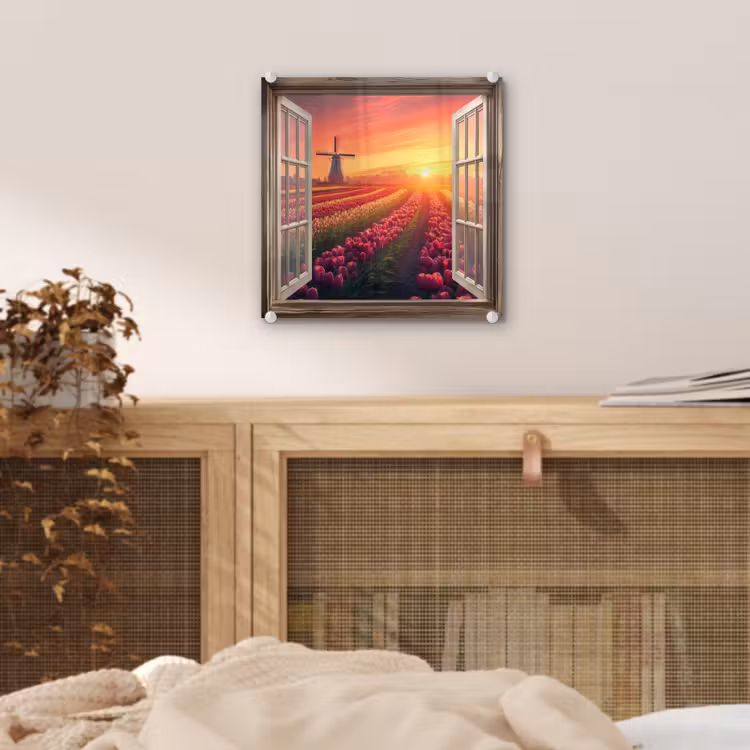 Doorkijk - Tulpen - Zonsondergang - Bloemen - Kleurrijk plexiglas 5mm klein -sfeer4