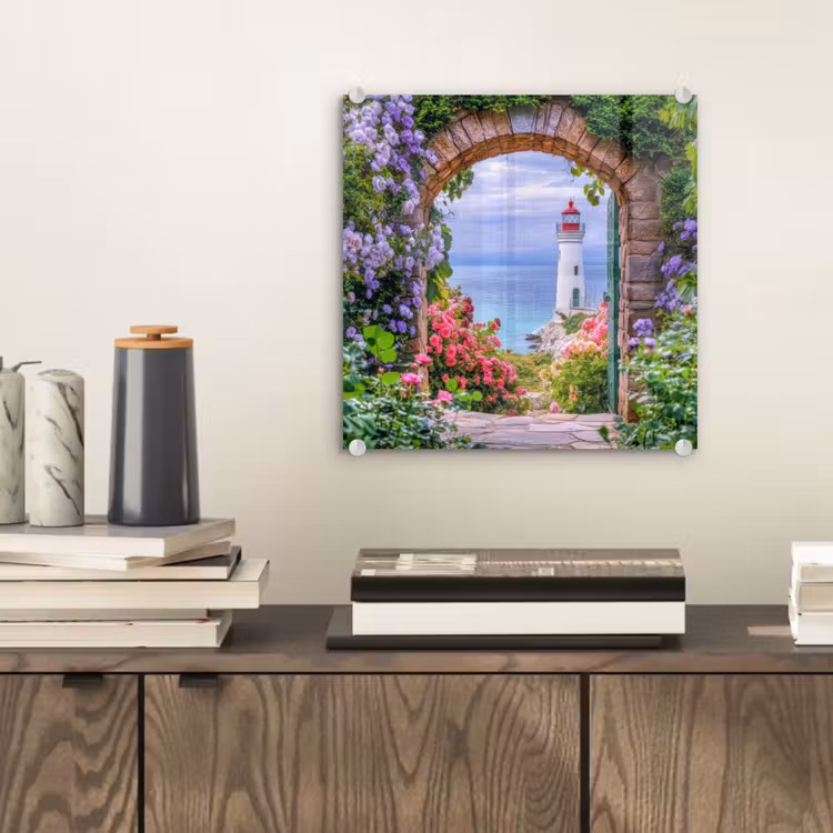 Doorkijk - Vuurtoren - Bloemen - Uitzicht plexiglas 5mm klein -sfeer1