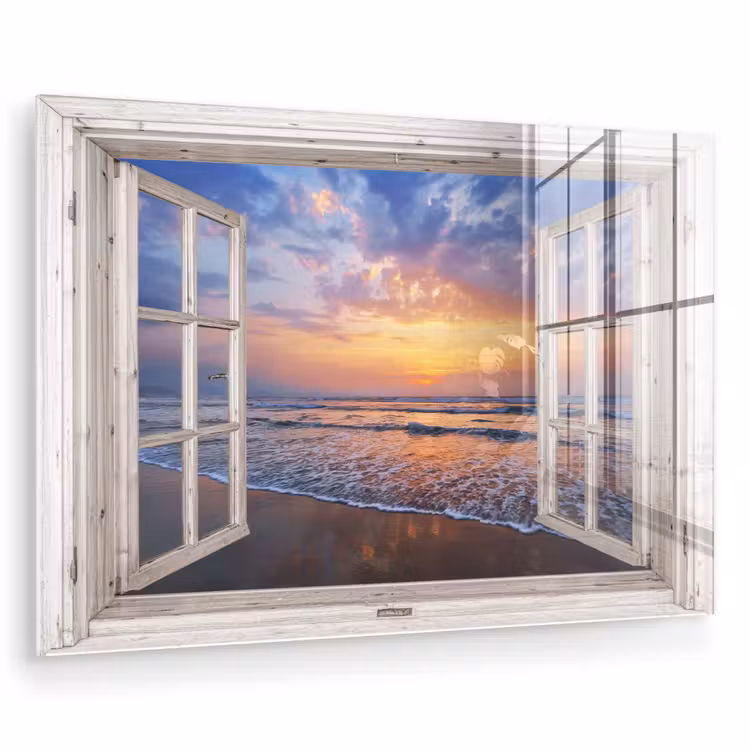 Doorkijk - Zee - Strand - Zonsondergang - Blauw plexiglas 5mm klein -zzzproduct_nieuw