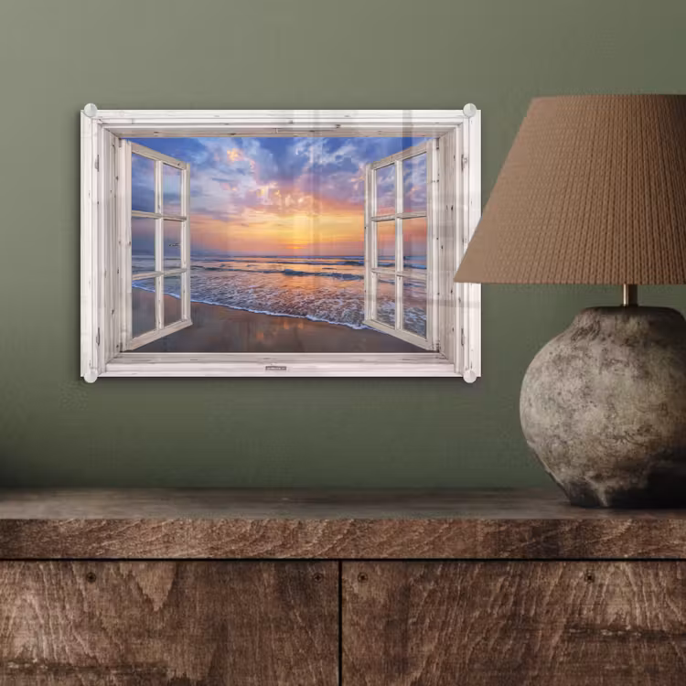 Doorkijk - Zee - Strand - Zonsondergang - Blauw plexiglas 5mm klein -sfeer3