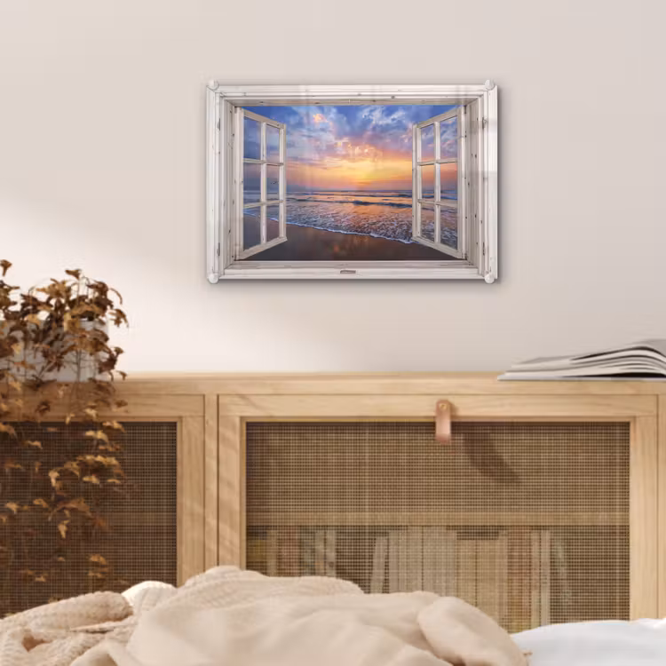 Doorkijk - Zee - Strand - Zonsondergang - Blauw plexiglas 5mm klein -sfeer4