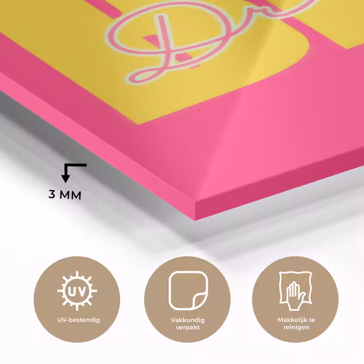 Dream big - Roze - Geel - Minimalistisch plexiglas 5mm klein -sfeer2