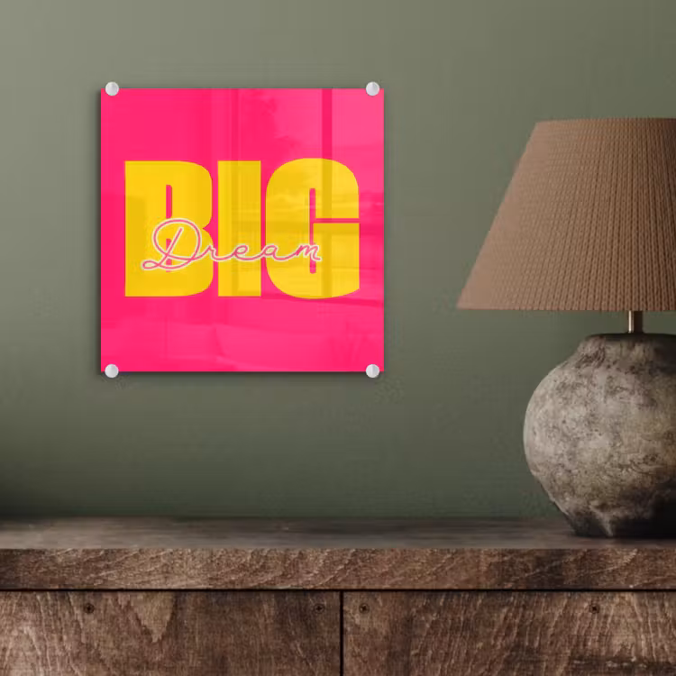 Dream big - Roze - Geel - Minimalistisch plexiglas 5mm klein -sfeer3