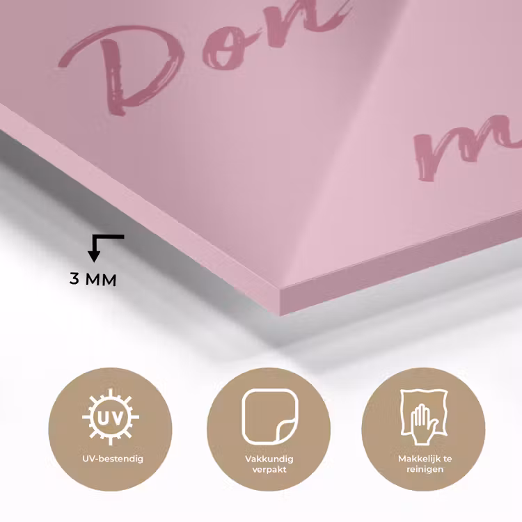 Eat me out don't stress me out - Roze - Handgeschreven plexiglas 5mm klein -sfeer2