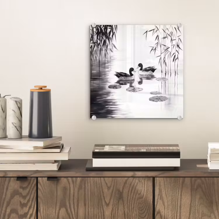 Eenden - Waterlelies - Riet - Zwart plexiglas 5mm klein -sfeer1
