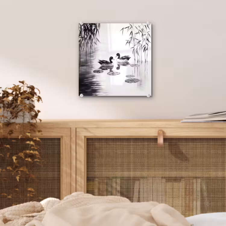 Eenden - Waterlelies - Riet - Zwart plexiglas 5mm klein -sfeer4