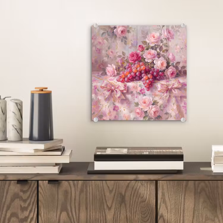 Eten - Bloemen - Stilleven - Roze - Goud plexiglas 5mm klein -sfeer1