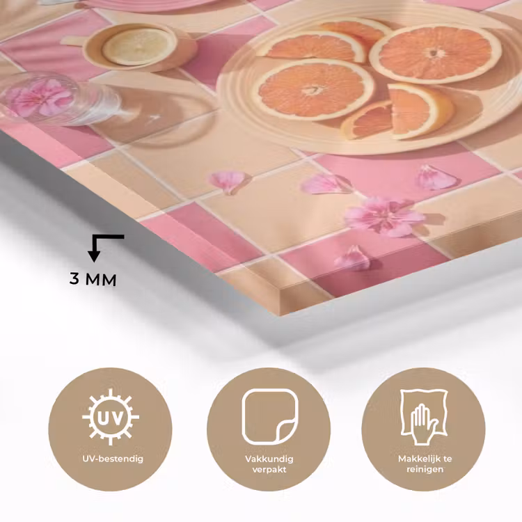 Eten - Citrusvruchten - Stillevens - Roze - Oranje plexiglas 5mm klein -sfeer2
