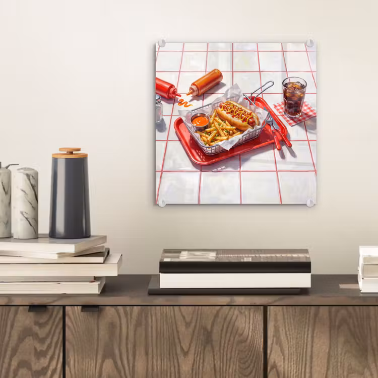 Eten - Hotdog - Fastfood - Modern - Rood plexiglas 5mm klein -sfeer1