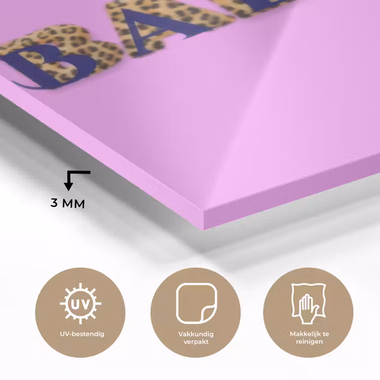 Felroze - Badass - Panterprint - Schaduw plexiglas 5mm klein -sfeer2