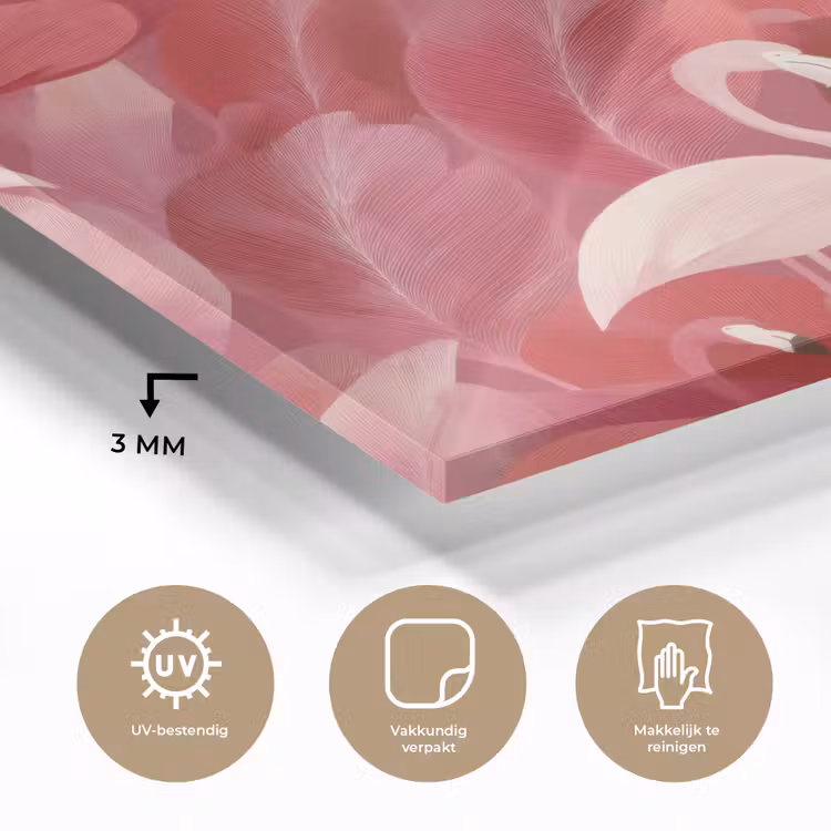 Flamingo - Botanisch - Elegant - Roze - Rood plexiglas 5mm klein 11 -sfeer2