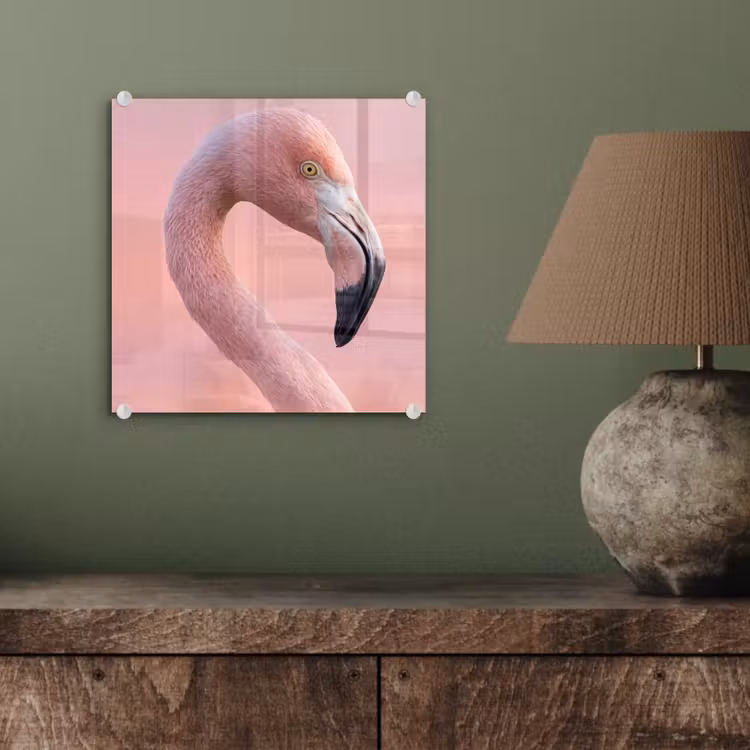 Flamingo - Portret - Roze plexiglas 5mm klein -sfeer3