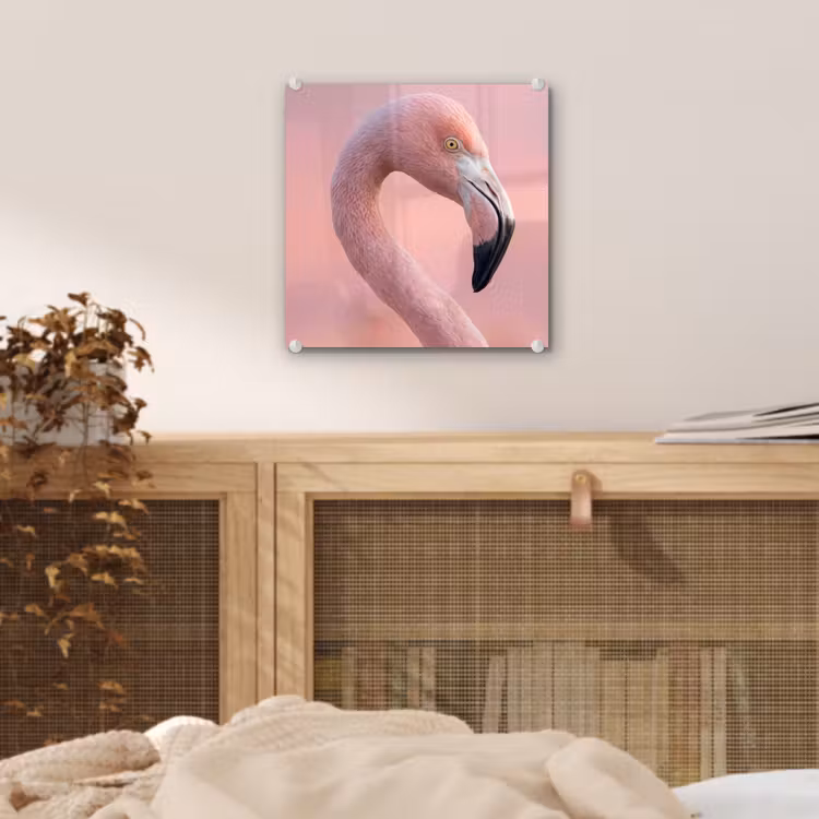 Flamingo - Portret - Roze plexiglas 5mm klein -sfeer4