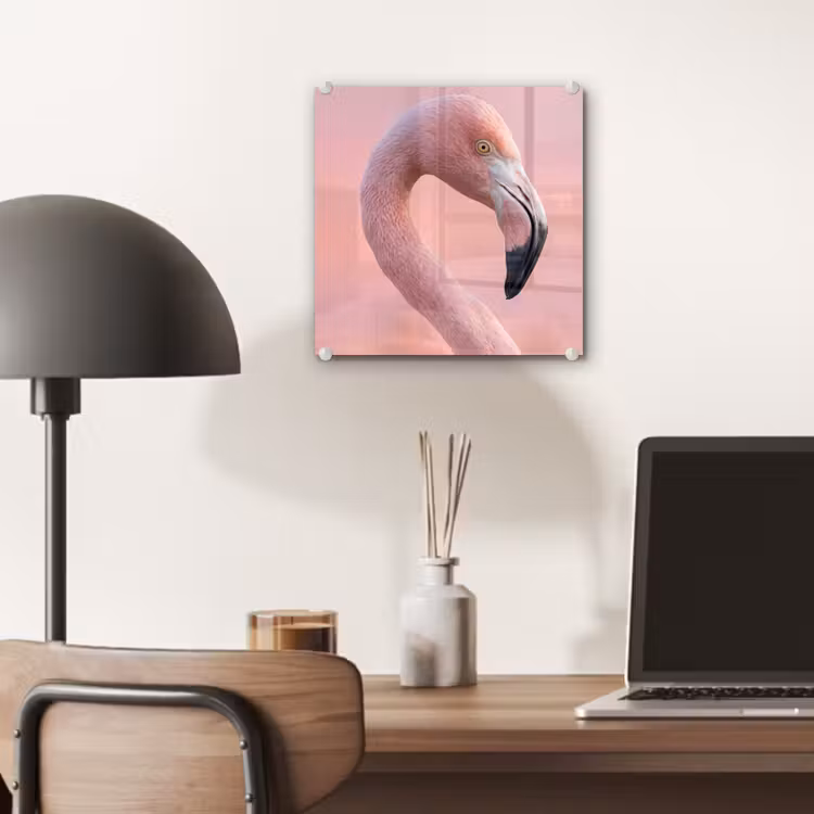 Flamingo - Portret - Roze plexiglas 5mm klein -sfeer6