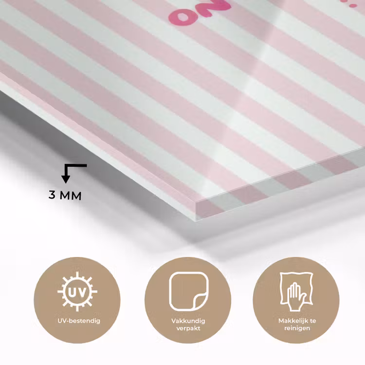 Focus on the good - Strepen - Roze - Smiley plexiglas 5mm klein -sfeer2