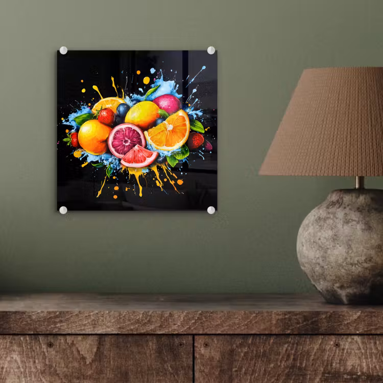 Fruit - Graffiti - Kleurrijk - Sinaasappel - Aardbei - Abstract plexiglas 5mm klein -sfeer3
