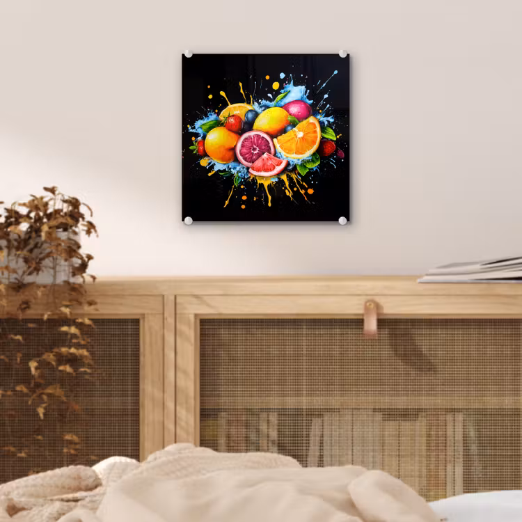 Fruit - Graffiti - Kleurrijk - Sinaasappel - Aardbei - Abstract plexiglas 5mm klein -sfeer4