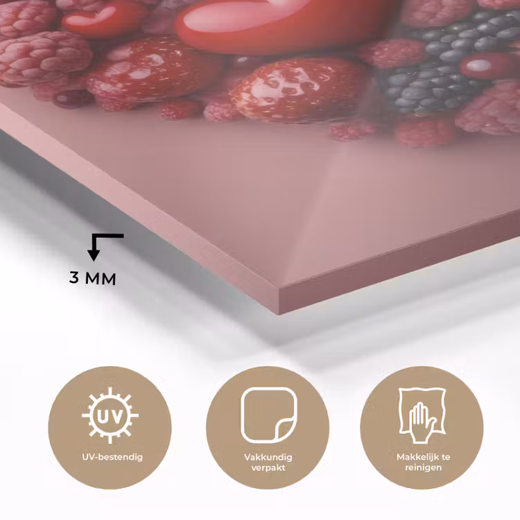 Fruit - Hartjes - Aardbeien - Frambozen - Bosbessen plexiglas 5mm klein -sfeer2