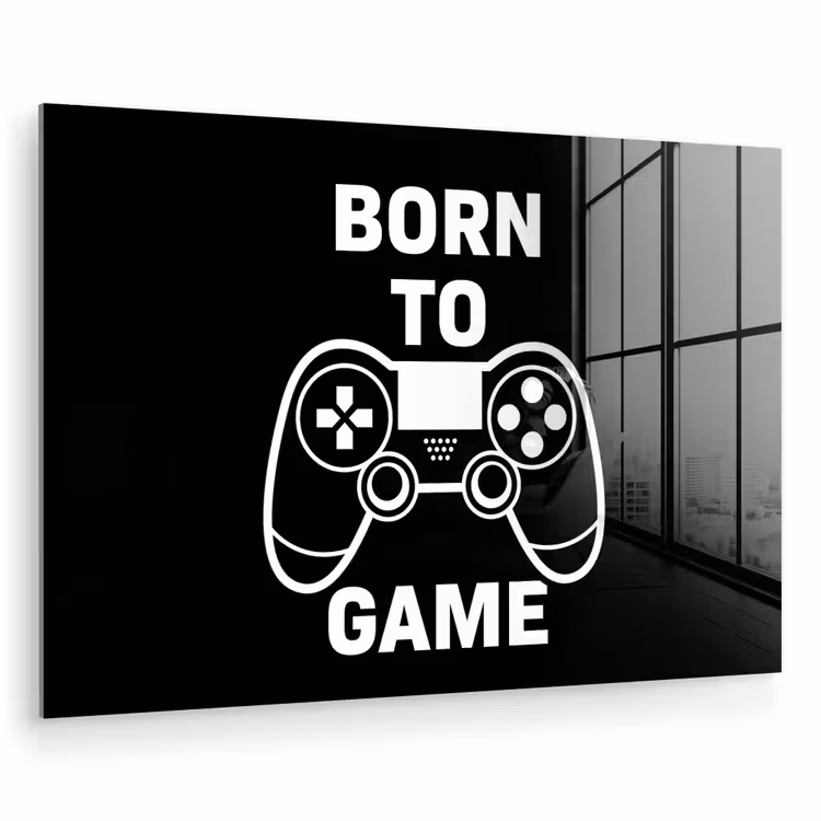 Gamen - Quotes - Controller - Born to game - Zwart - Wit plexiglas 5mm klein -zzzproduct_nieuw