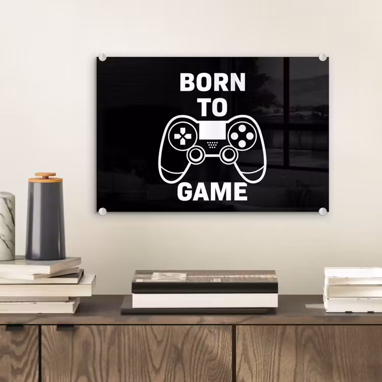 Gamen - Quotes - Controller - Born to game - Zwart - Wit plexiglas 5mm klein -sfeer1