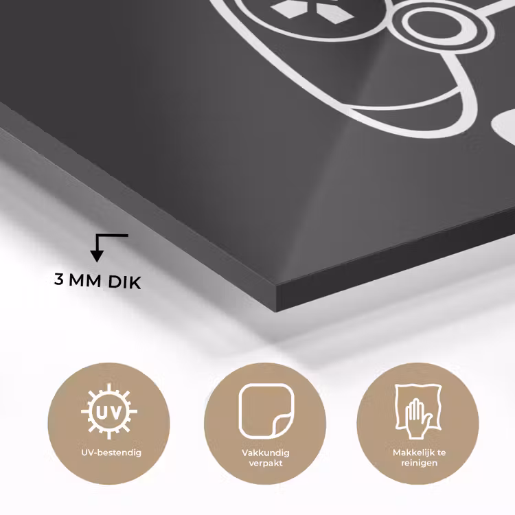 Gamen - Quotes - Controller - Born to game - Zwart - Wit plexiglas 5mm klein -sfeer2