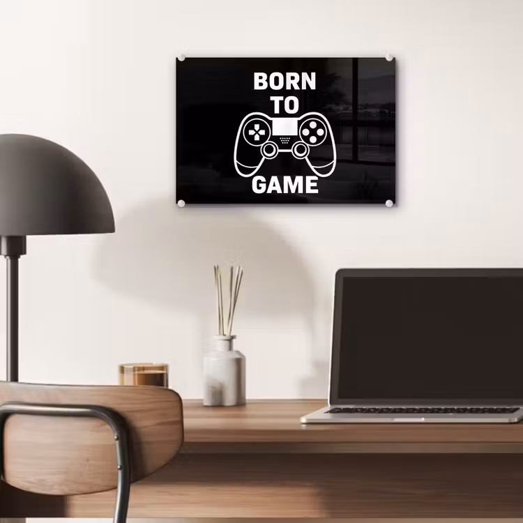 Gamen - Quotes - Controller - Born to game - Zwart - Wit plexiglas 5mm klein -sfeer6