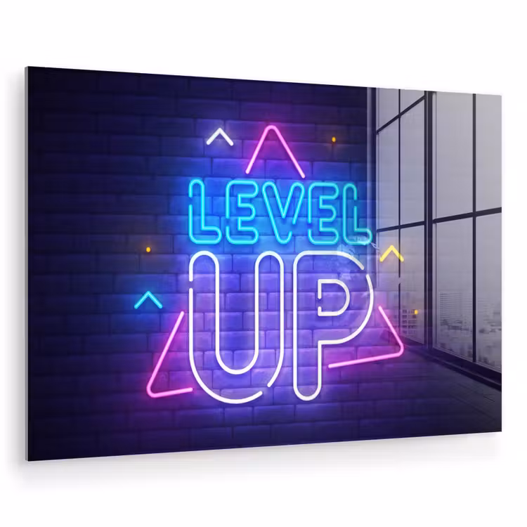 Gaming - Neon - Level Up - Quotes - Gamen plexiglas 5mm klein -zzzproduct_nieuw