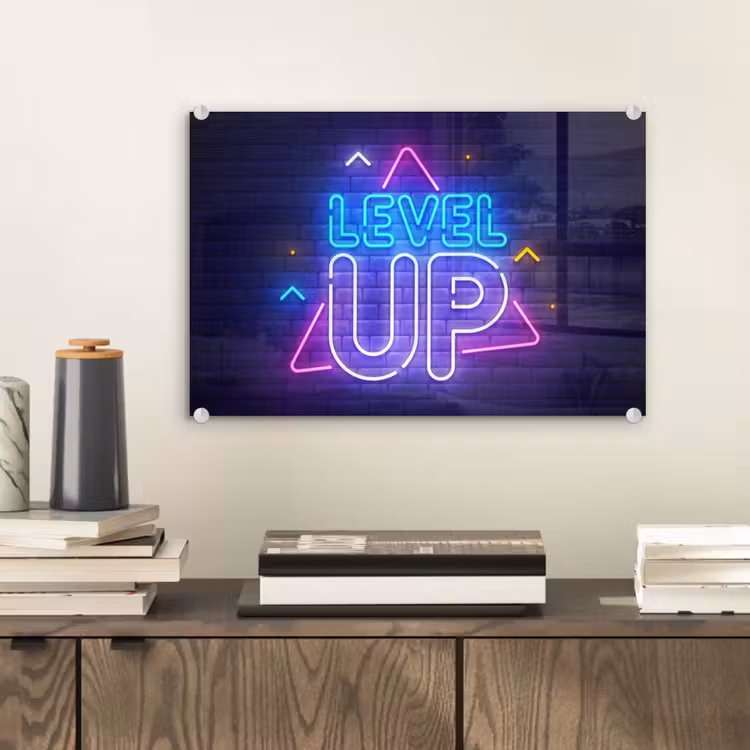 Gaming - Neon - Level Up - Quotes - Gamen plexiglas 5mm klein -sfeer1