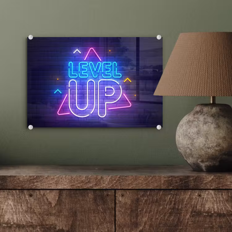 Gaming - Neon - Level Up - Quotes - Gamen plexiglas 5mm klein -sfeer3