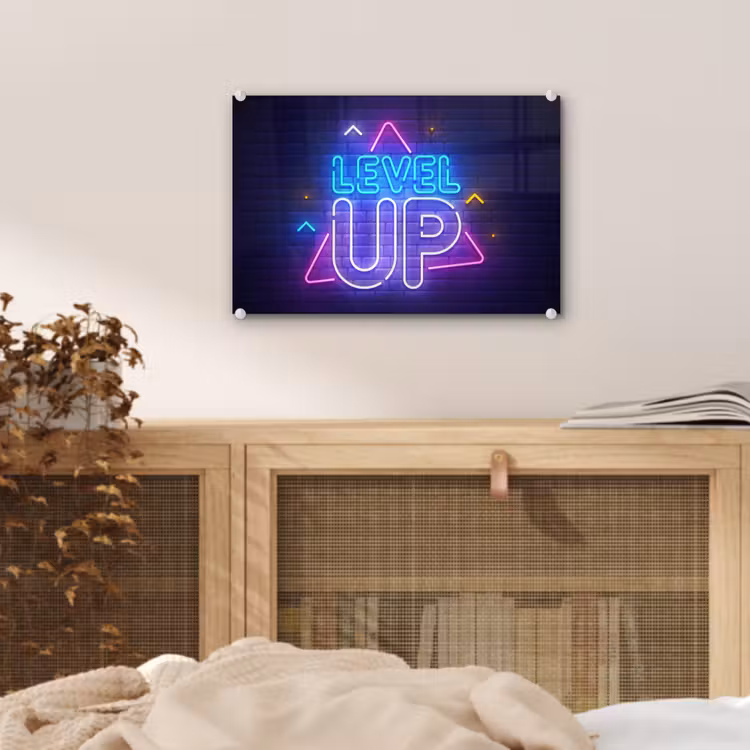 Gaming - Neon - Level Up - Quotes - Gamen plexiglas 5mm klein -sfeer4