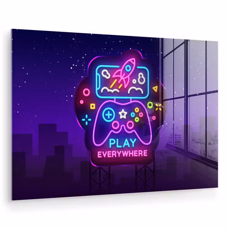 Gaming - Neon - Play - Blauw - Nacht - Controller plexiglas 5mm klein -zzzproduct_nieuw