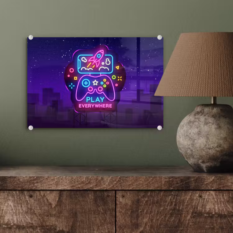 Gaming - Neon - Play - Blauw - Nacht - Controller plexiglas 5mm klein -sfeer3