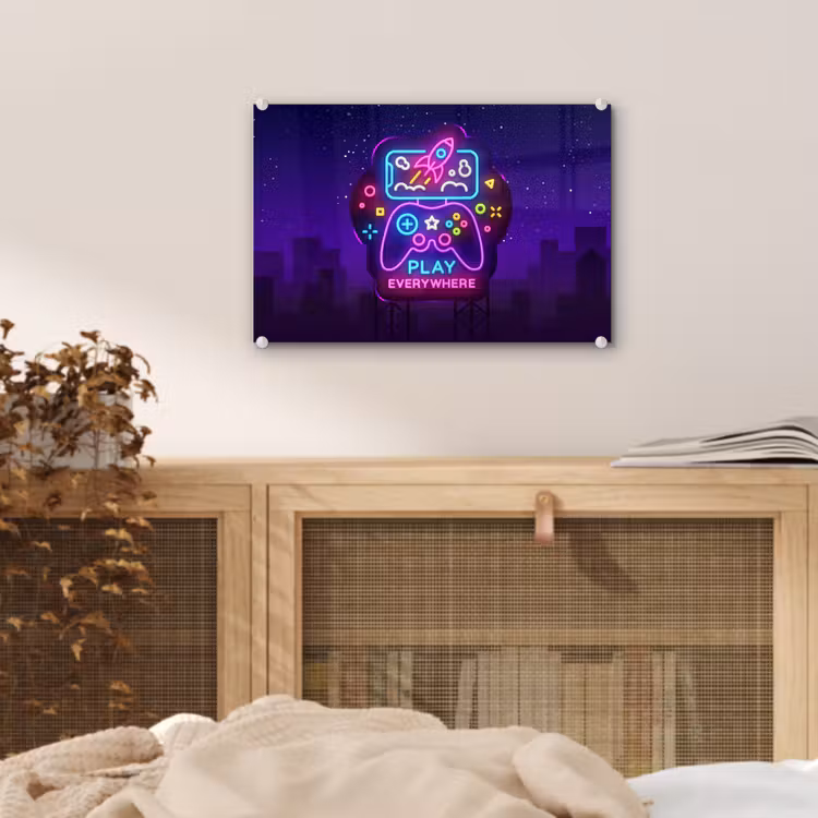 Gaming - Neon - Play - Blauw - Nacht - Controller plexiglas 5mm klein -sfeer4
